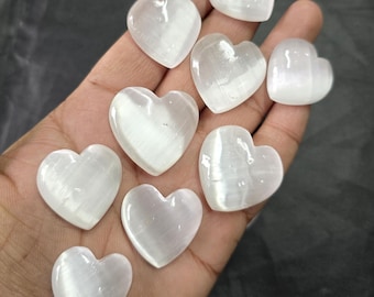 Natural Selenite Loose Crystal, Selenite Cabochon, Heart Shape Wholesale Selenite Gemstone Lot For Ring, Pendant, Necklace Jewelry Stone