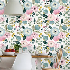Removable Wallpaper, Peal and Stick Floral Wallpaper, Self Adhesive Watercolor Wallpaper, Roses Wallpaper