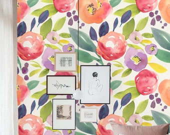 Removable Wallpaper, Peel and Stick Floral Mural, Self Adhesive Watercolor Wallpaper
