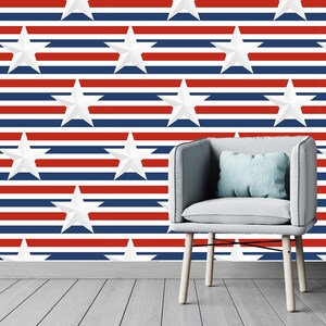 Patriotic Removable Wallpaper Mural * USA Peel & Stick or Pre-Pasted Wallpaper * Stars Self Adhesive * Easy to Apply!