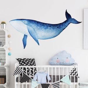 Removable Baby Wall Decals * Nursery Peel and Stick * Watercolor Blue Whale Decal * Kid&#39;s Wall Stickers * Children&#39;s Wall Decals