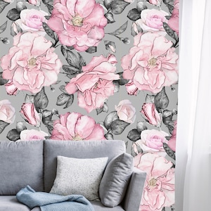 Removable Wallpaper, Peal and Stick Floral Wallpaper, Self Adhesive Watercolor Wallpaper, Roses Wallpaper
