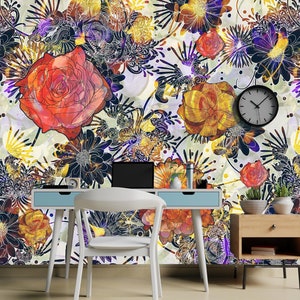 Colorful Flowers * Removable Wallpaper Mural * Floral Peel & Stick or Pre-Pasted Wallpaper * Self Adhesive * Easy to Apply!