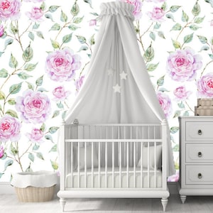 Watercolor Roses Removable Wallpaper Mural * Floral Peel & Stick or Pre-Pasted Wallpaper * Repositionable Self Adhesive * Easy to Apply!