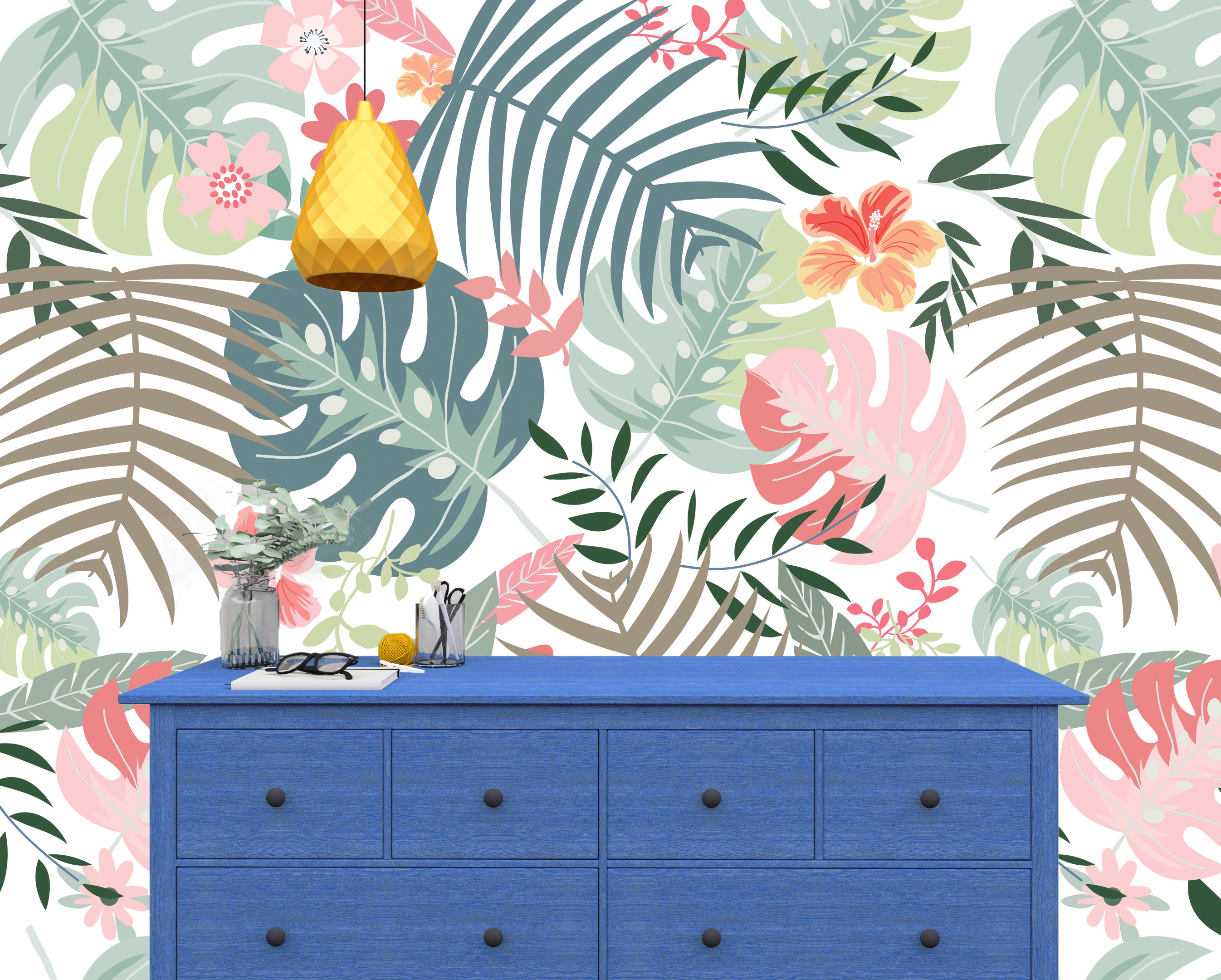 Nursery Removable Wallpaper Mural * Tropical Peel & Stick or Pre-pasted ...