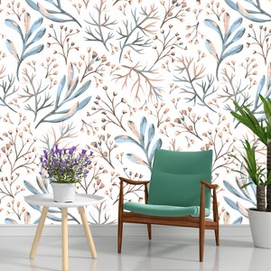 Watercolor Leaves Removable Wallpaper Mural * Floral Peel & Stick or Pre-Pasted Wallpaper * Repositionable Self Adhesive * Easy to Apply!