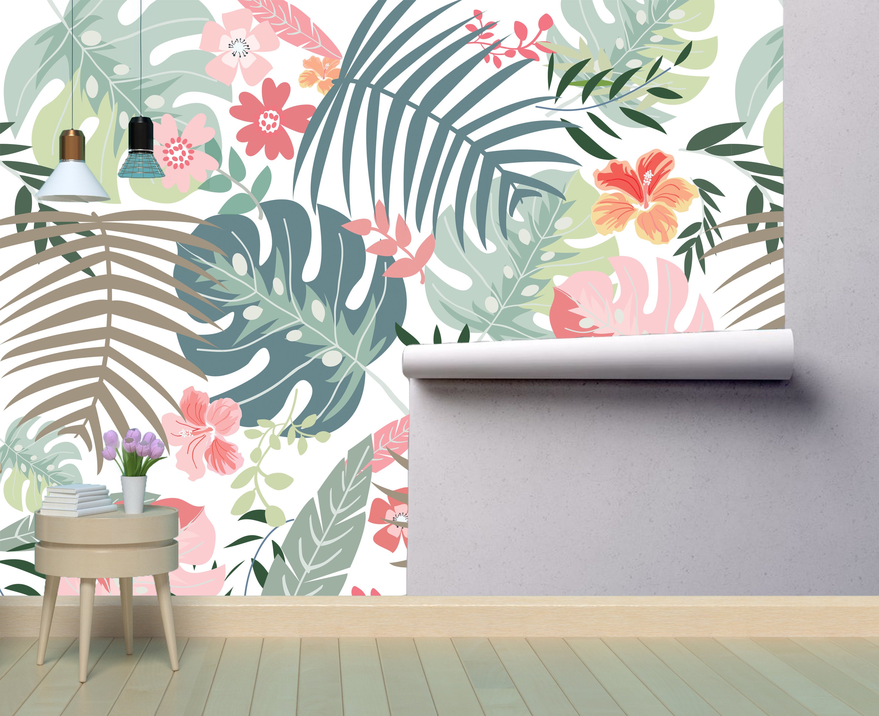 Nursery Removable Wallpaper Mural * Tropical Peel & Stick or Pre-pasted ...