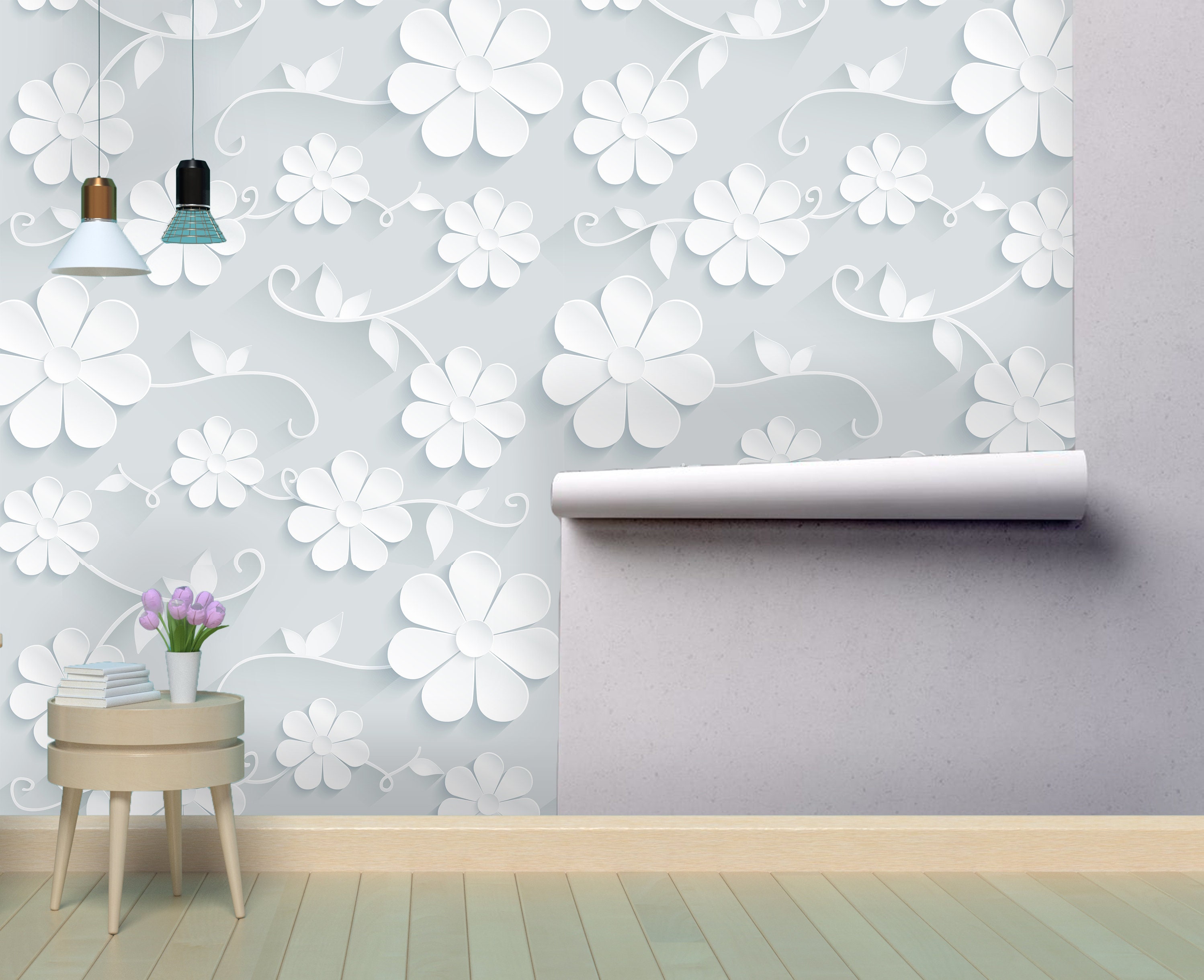Papier Peint Adhésif 3D Fleurs Printanières N6004 - Autocollant Mural Removable - Motif Romy