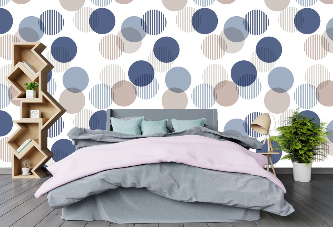 Geometric Removable Wallpaper Mural * Rounded Blue Peel & Stick or Pre ...