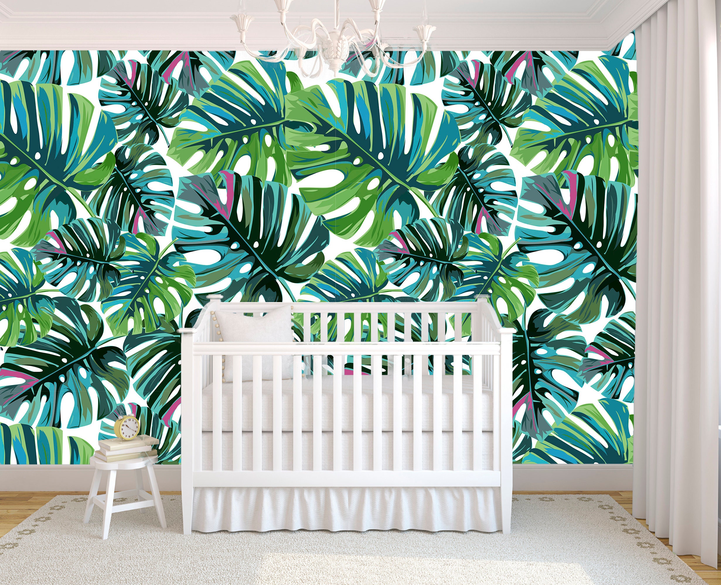Tropical Palm Leaves Removable Wallpaper Mural Floral Peel | Etsy