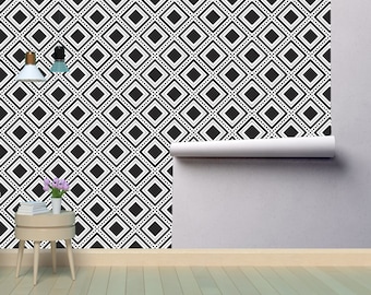 Mural de papel tapiz removible en blanco y negro * Papel tapiz geométrico despegable y pegable o preencolado * Autoadhesivo * ¡Fácil de aplicar!