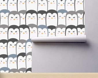 Mural de papel tapiz removible de lindos pingüinos * Papel tapiz para guardería despegable y pegable o preencolado * Autoadhesivo para niños * ¡Fácil de aplicar!