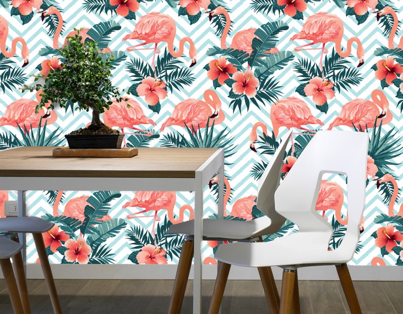 Flamingo Removable Wallpaper Mural Tropical Peel & Stick or Etsy