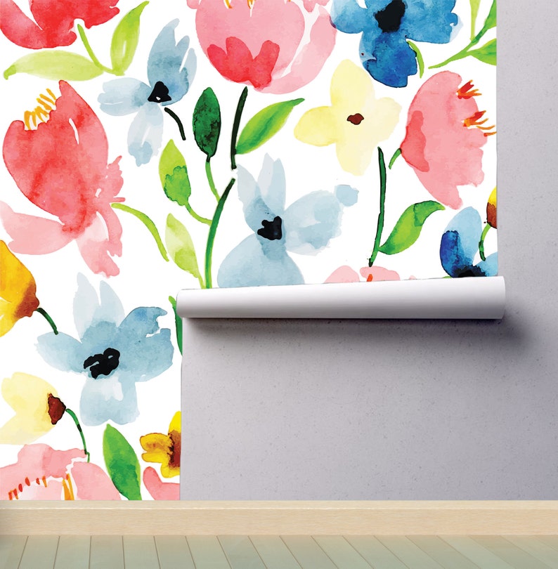 Watercolor Removable Wallpaper Mural Floral Peel & Stick or Etsy