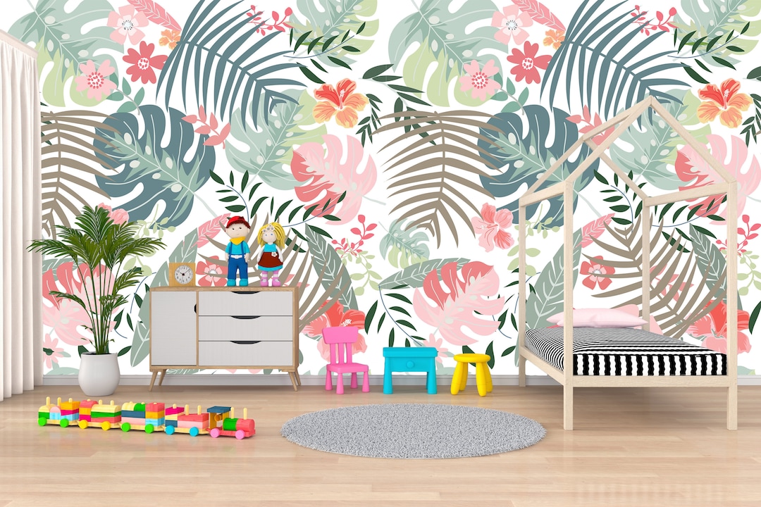 Nursery Removable Wallpaper Mural * Tropical Peel & Stick or Pre-pasted ...