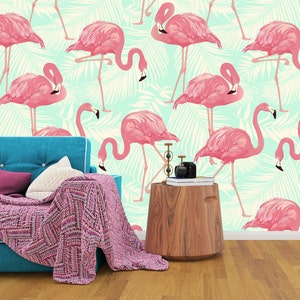 Flamingo Removable Wallpaper Mural * Tropical Peel & Stick or Pre-Pasted Wallpaper * Repositionable Self Adhesive * Easy to Apply!