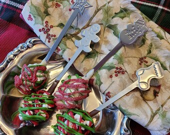 Chocolate covered spoons, Hot cocoa spoons, Mocha Coffee Spoons, Spoon Gift Set, Party Favors, Set of 4 Christmas Spoons
