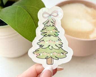 Christmas Tree Bows Holographic Waterproof Sticker | Vinyl Decal for Kindle, Laptop, Phone, Waterbottle | Gift for Girls