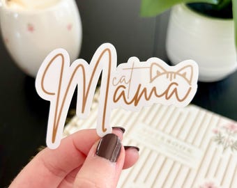 Cat Mama Waterproof Sticker | Minimalist Vinyl Decal for Kindle, Phone, Laptop, Waterbottle | Gift for Cat Mom