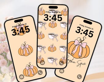 Coquette Pumpkin Fall digitale telefoonachtergrond | Halloween-smartphoneachtergrond (digitale download)