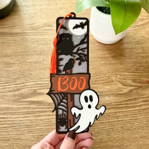 Handmade Halloween Bookmark with Silk Tassel | Layered Cardstock Book Accessory Gift for Book Lovers