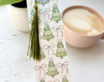 Handgemaakte kerstboom met strikken bladwijzer met zijden kwastje | Boek- of tijdschriftaccessoire | Cadeau voor boekenliefhebbers | Coquette kerst bladwijzer