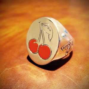 Enamel Signet Ring Collection Red Cherry