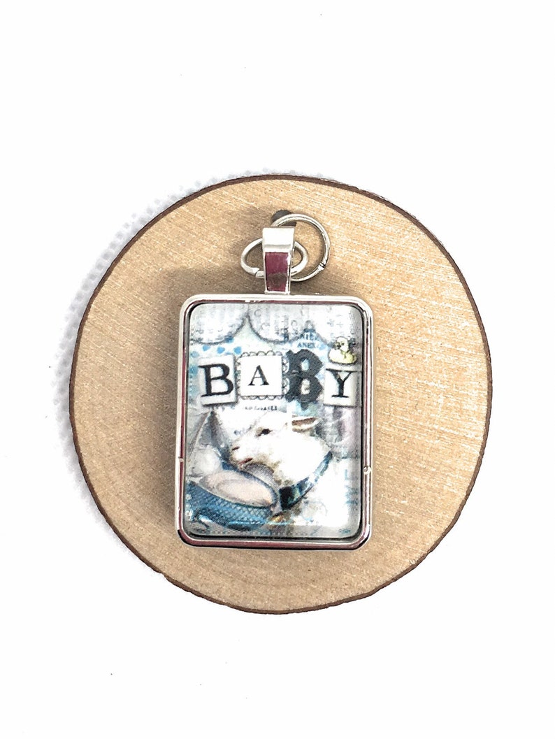 Baby Lamb Blue and Silver Glass Pendant