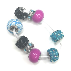 Darice Mix & Mingle Metal Lined Wide Hole Beads | Turquoise, Hot Pink, Black Mixed Beads | 9 Mix and Match Pieces New