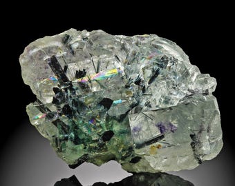Polished Fluorite Slice with Tourmaline Crystals Thumbnail Erongo Namibia
