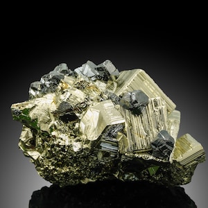 Golden Pyrite Crystals from Huanzala Mine, Peru - Stunning Luster and Sharp Edges