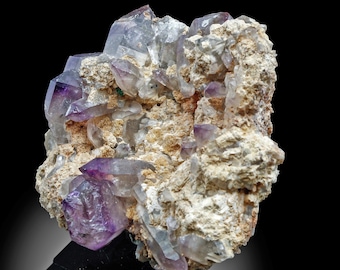 Phantom Amethysts on Matrix Terminated Crystals from Brandberg Mountain, Namibia – deepviolet, brandbergbeauty, phantomcore