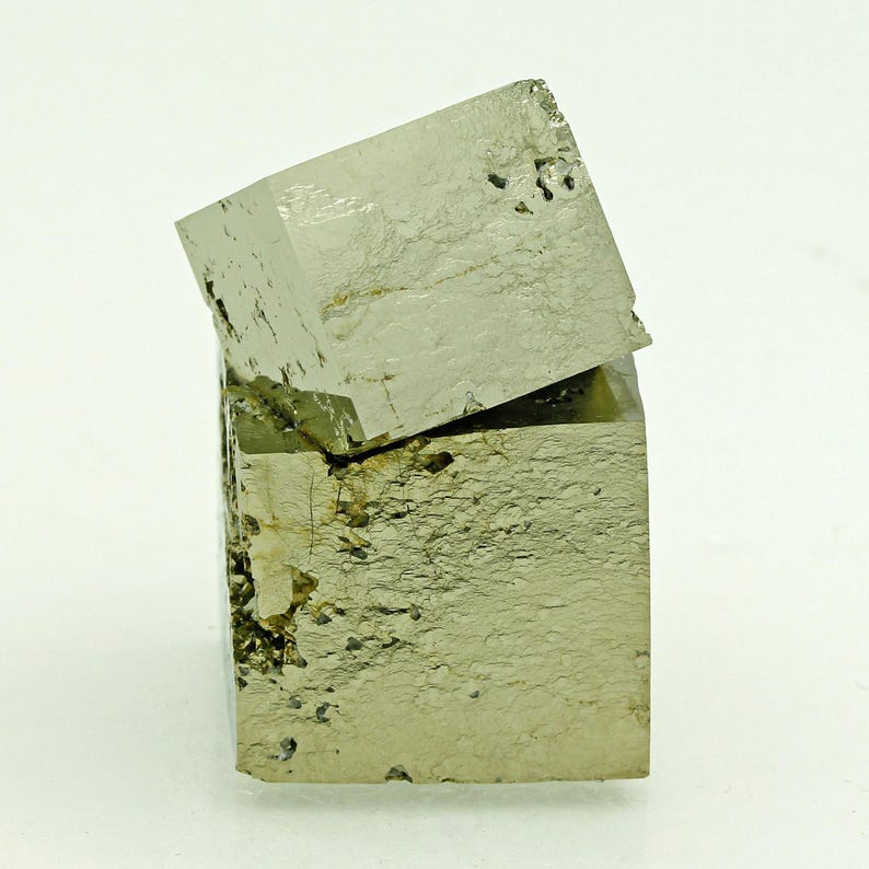 Pyrite Small Rough Texture Etched Pyrite Twin Cubes Navajún Spain — Two Golden Natural Crystals ...
