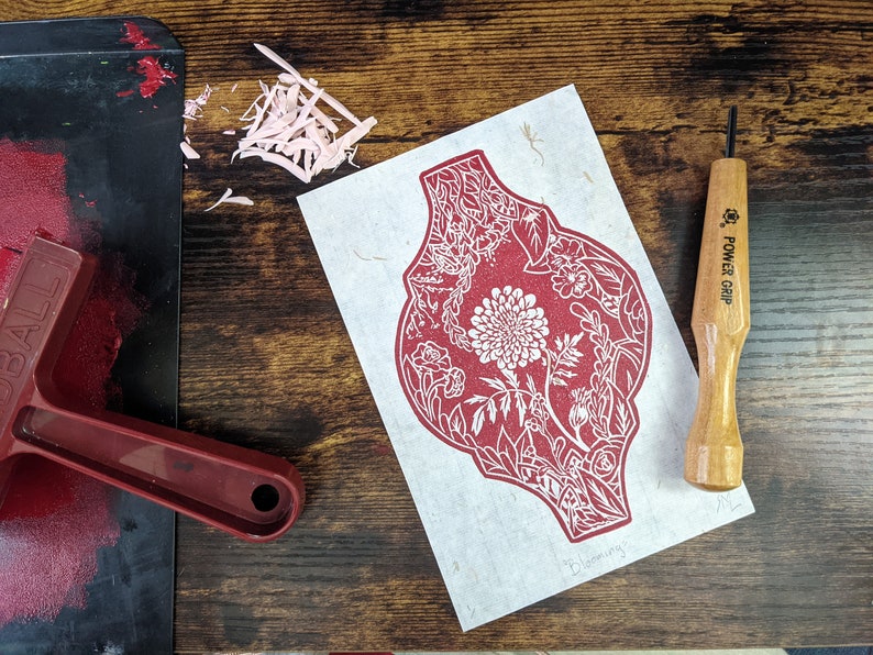 Blooming tile hand printed block print With original Transfer sketch Collectors edition
