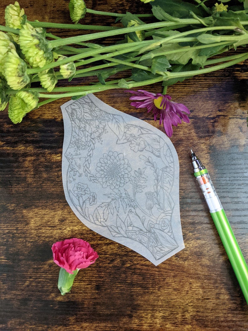 Blooming tile hand printed block print With original Transfer sketch Collectors edition