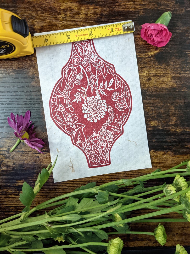 Blooming tile hand printed block print With original Transfer sketch Collectors edition