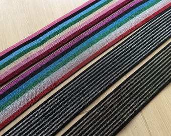 Fascia elastica da 2 pollici (50 mm), colore arcobaleno, tendini elastici larghi in rovere, cintura per gonna, accessori per abbigliamento - 1 YARD