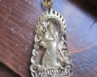 Approx Heavyweight Hand-Carved Guan Yu Shaped Natural Pyrite Pendant with 1mm Drilled Hole - Individual Measuring 36mm x 57mm Random