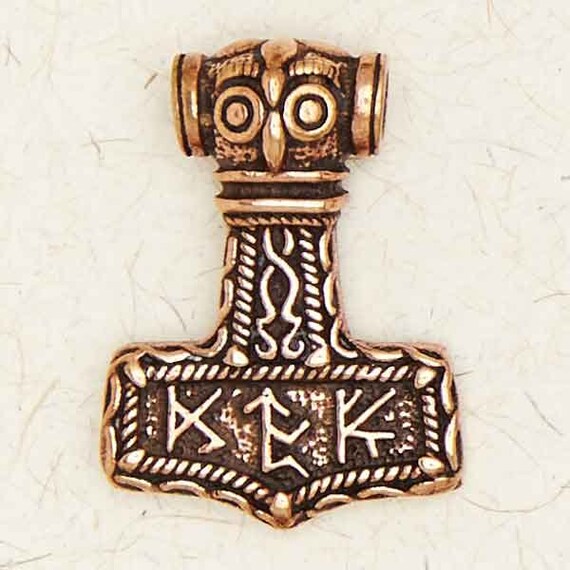 brass Thor's Hammer Pendant handmade Mjolnir two-sided "Owl's Head" 