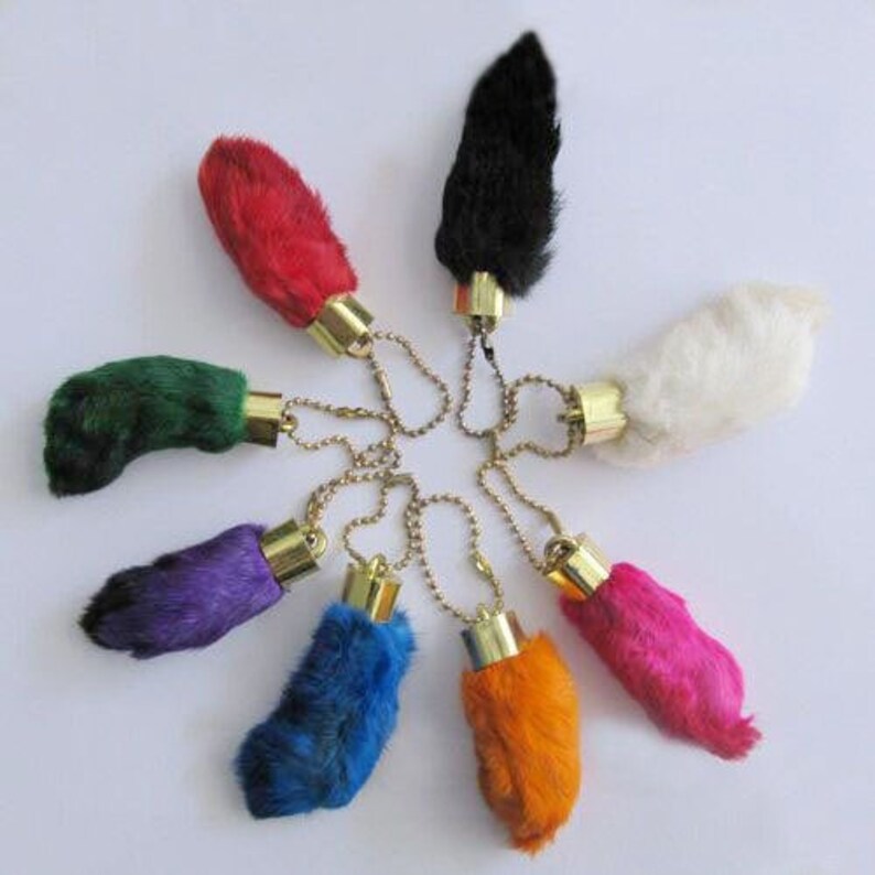 Faux Rabbits Feet Key Chain Good Luck Synthetic Fur Colored Etsy