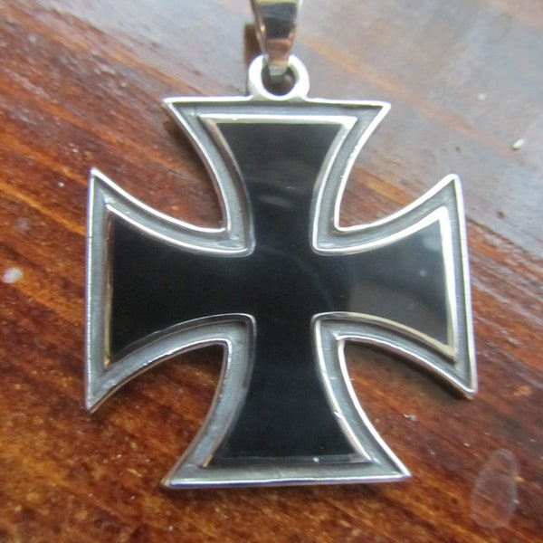 Large Maltese Cross Stainless Steel Enameled Silver Pendant Jewelry