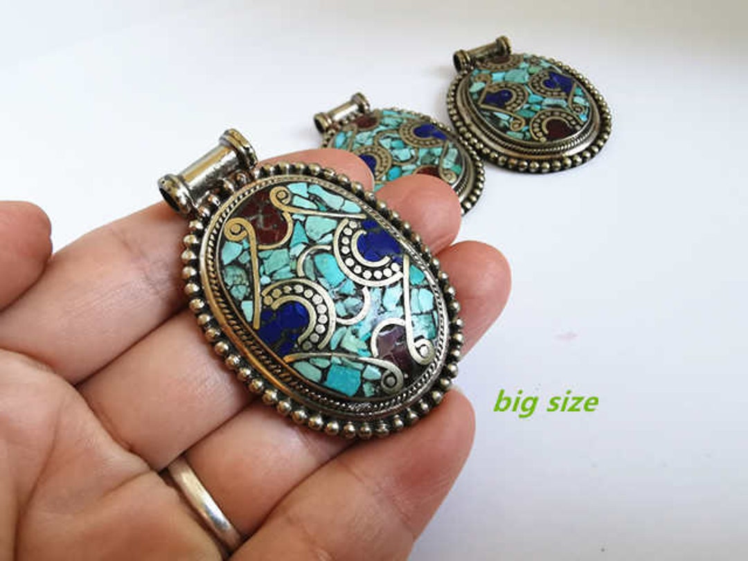 Tibetan Chip Inlay Silver Turquoise Lapis Coral Buddhist - Etsy