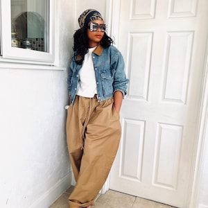 Vintage Wide Leg Cotton Trousers: Brown Palazzo Pants