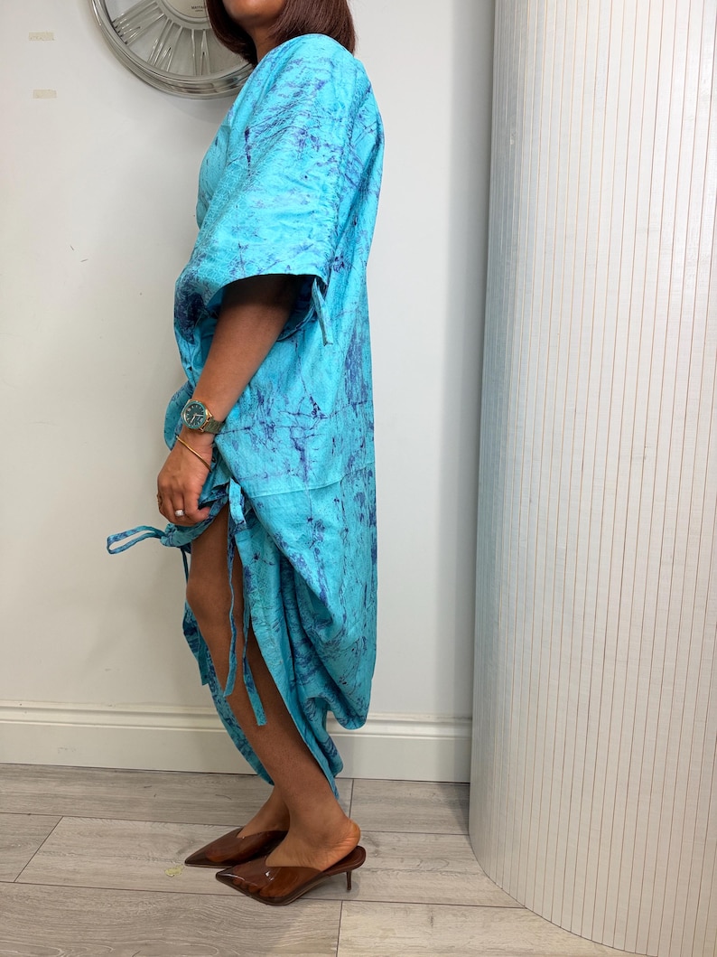 Premium One of a Kind Turquoise Blue Hand Dyed Adire V Neck Bubu, Free ...