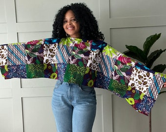 African kimono, African shrug, ankara poncho, African print top, kimono top, boho kimono women, crop top, off shoulder top, hippie tops