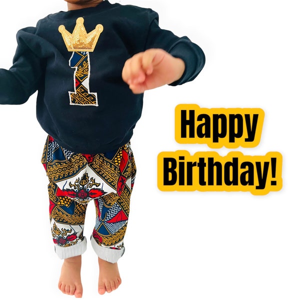 1ère tenue d’anniversaire garçon, sweat-shirt numéroté, pantalon de sarouel pour bébé, tenue de gâteau, pull numéro 1, vêtements africains pour enfants