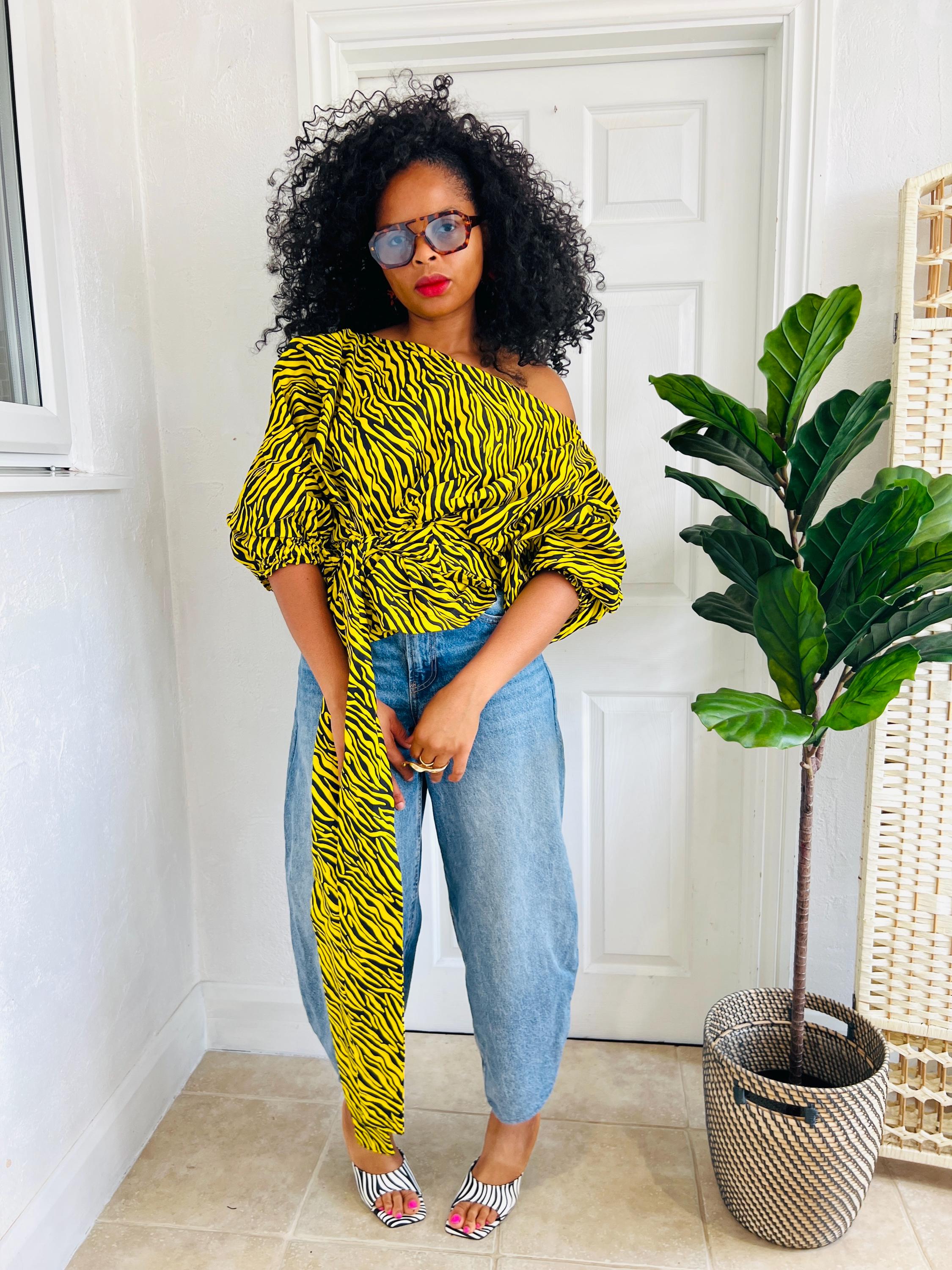 Off shoulder crop top, yellow African top, asymmetric blouse, lantern sleeve blouse, baloon sleeve shirt, african print crop top