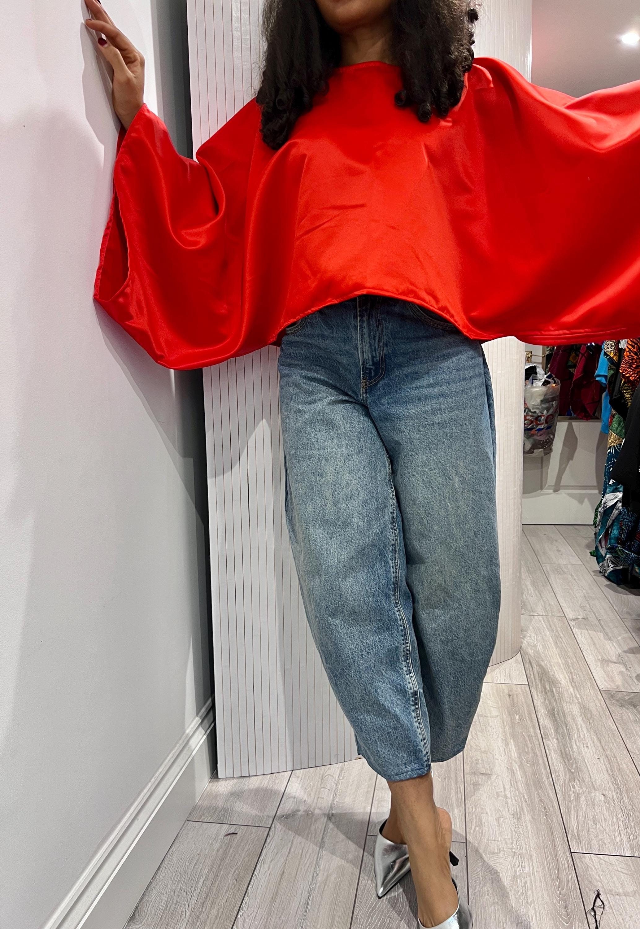 Red Kimono Top, Satin Shrug, Bridal Satin Poncho, Kimono Top