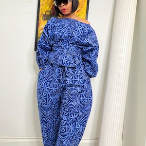 Conjunto de dos piezas de pantalones bombachos Extreme en azul índigo y azul marino, estilo Ankara, talla única UK 8-14/16.