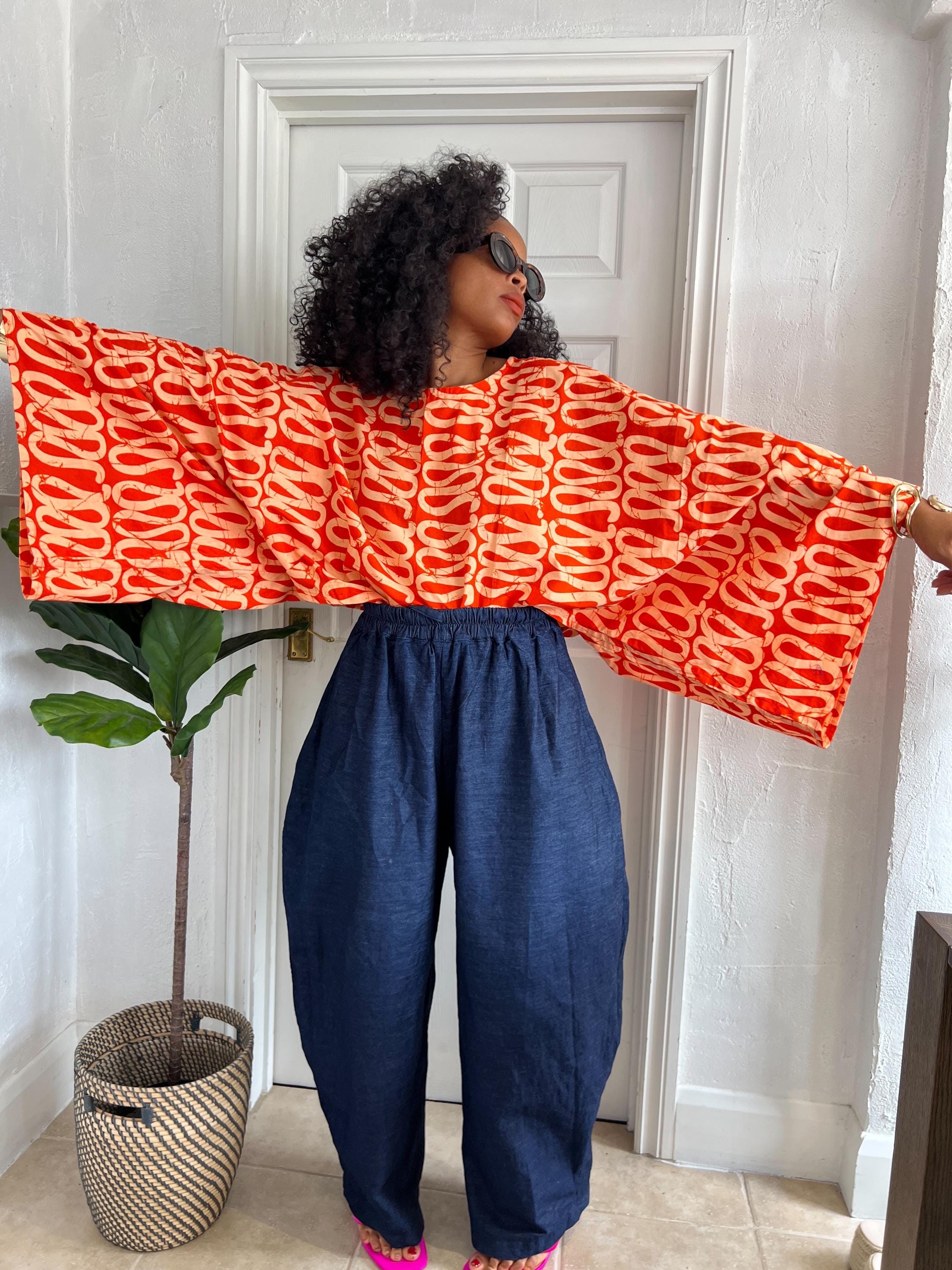 Red African kimono, African shrug, ankara poncho, African print top, kimono top, boho kimono women, crop top, batwing sleeve blouse